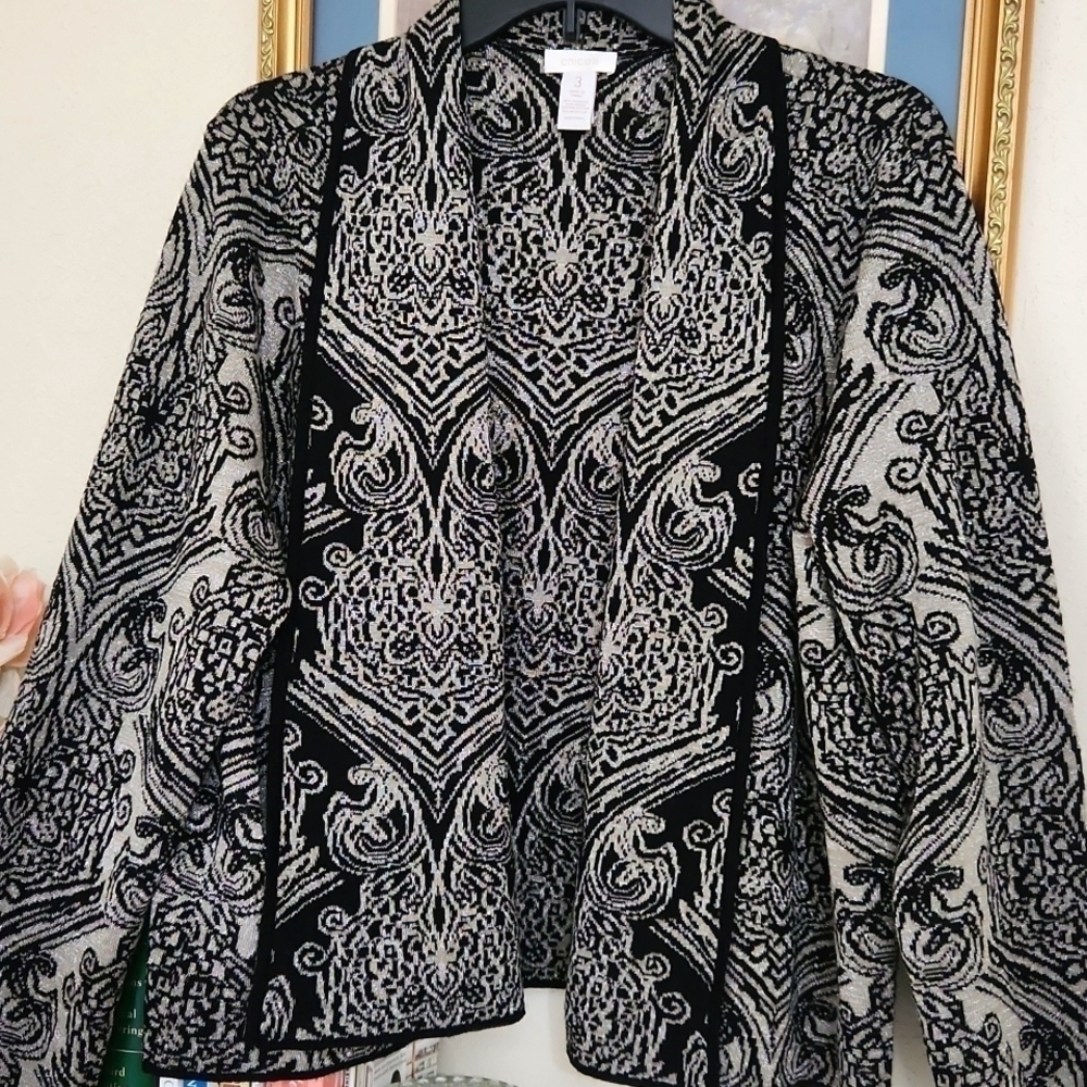 Wool Blend Elegant Black Gray Patterned Cardigan … - image 7